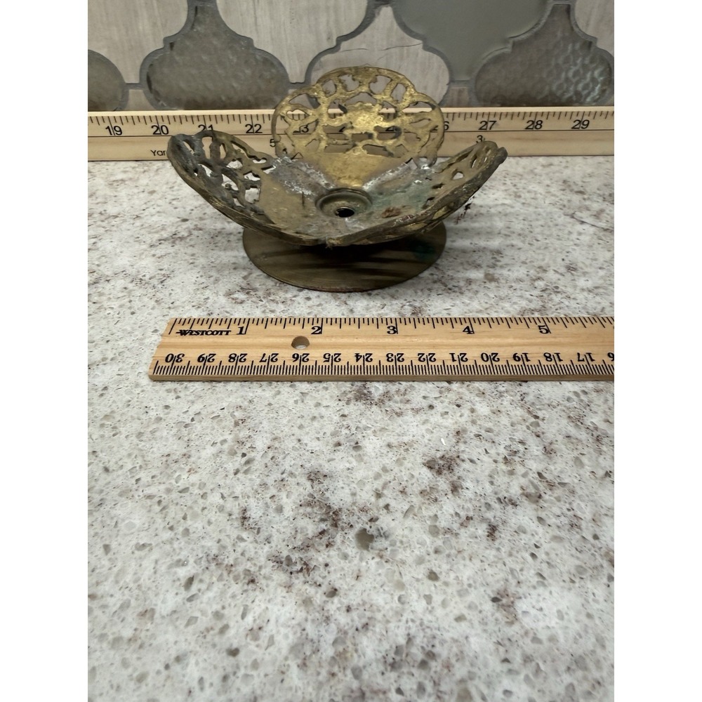 Vintage Brass Pillar Candle Holder Flower  Embossed 4.5" Cottage Core Decor